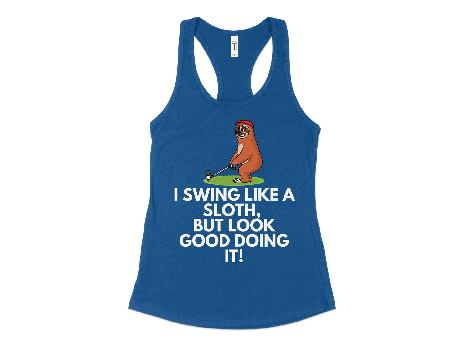 Funny Golfer Gifts  Womens Tank Top XS / Royal I Swing Like a Sloth Golf Womans Tank Top