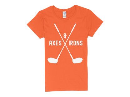 Funny Golfer Gifts  Womens TShirt S / Orange Axes and Irons Golf Womans T-Shirt