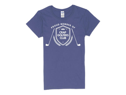 Funny Golfer Gifts  Womens TShirt S / Purple Proud Member of the Crap Golfers Club Golf Womans T-Shirt